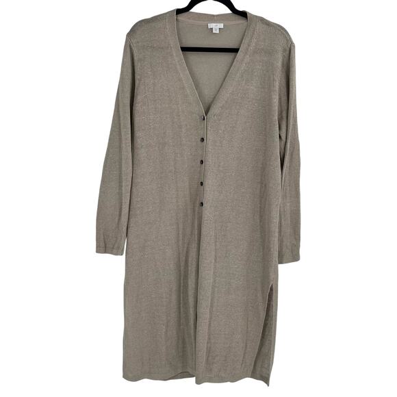 J.Jill Linen Blend Oatmeal Button Long Knit Cardigan Coastal Minimal XL Petite - Picture 1 of 9